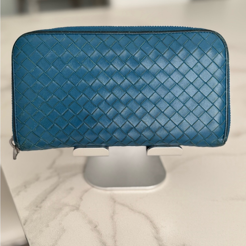 Bottega Veneta Intrecciato Leather Zip Wallet Teal
